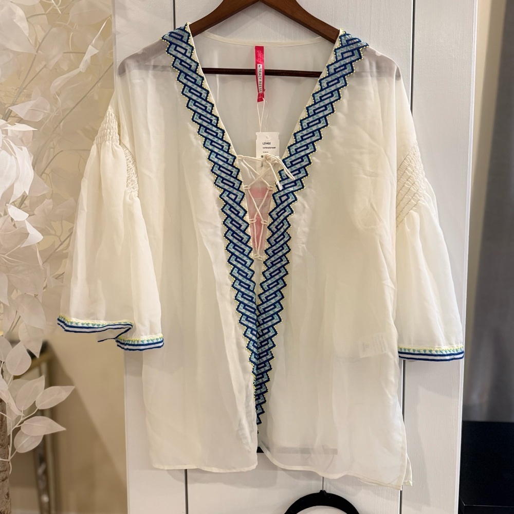 NWT Tracy Reese Greek trim beaded peasant top - Picture 9 of 12
